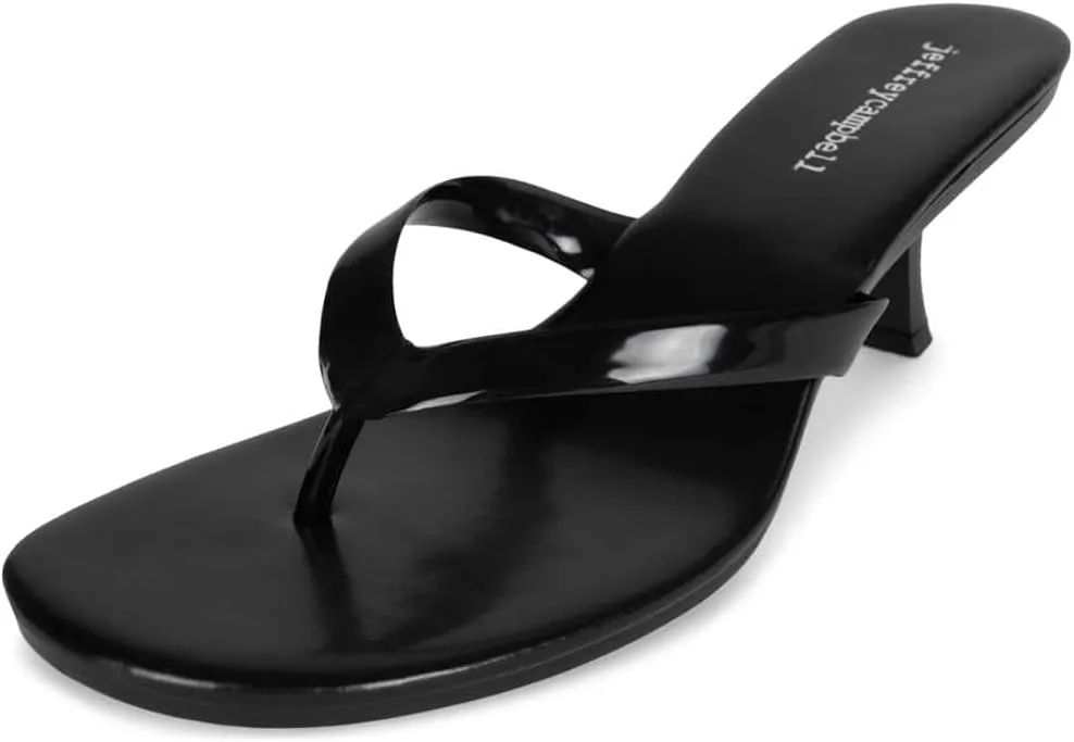 Jeffrey Campbell Thong-3 Black Combo Rounded Open Toe Slip On Heeled Sandal