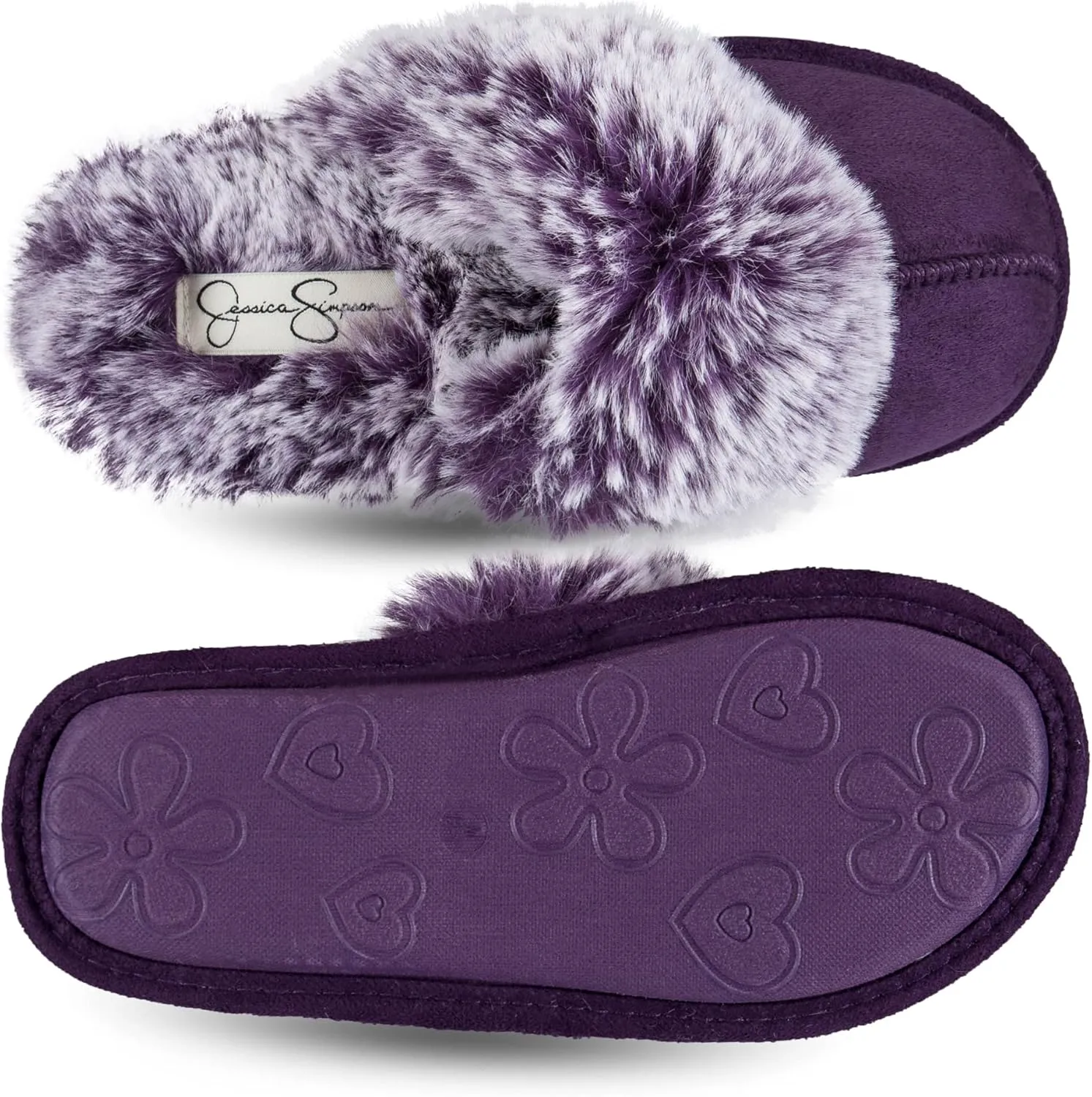 Jessica Simpson Girls Comfy Slippers - Cute Faux Fur Slip-on Shoes Memory Foam House Slipper