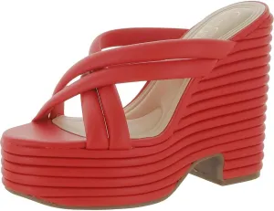 Jessica Simpson Womens Citlali Faux Leather Slip-On Wedge Sandals