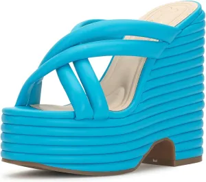Jessica Simpson Womens Citlali Faux Leather Slip-On Wedge Sandals