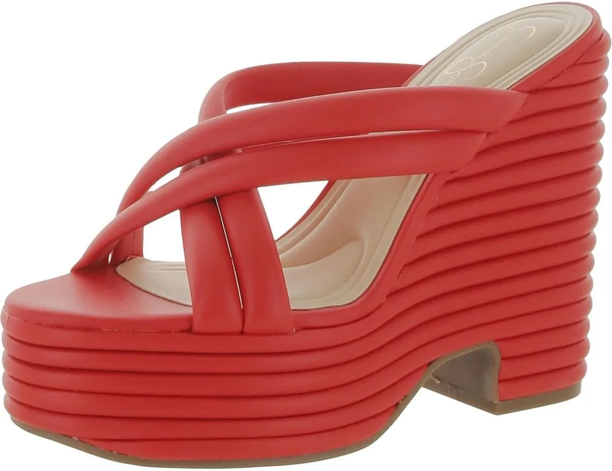 Jessica Simpson Womens Citlali Faux Leather Slip-On Wedge Sandals
