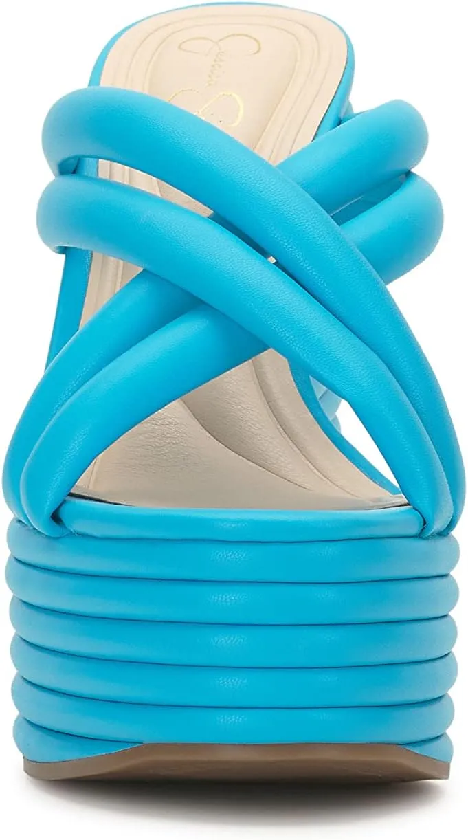 Jessica Simpson Womens Citlali Faux Leather Slip-On Wedge Sandals