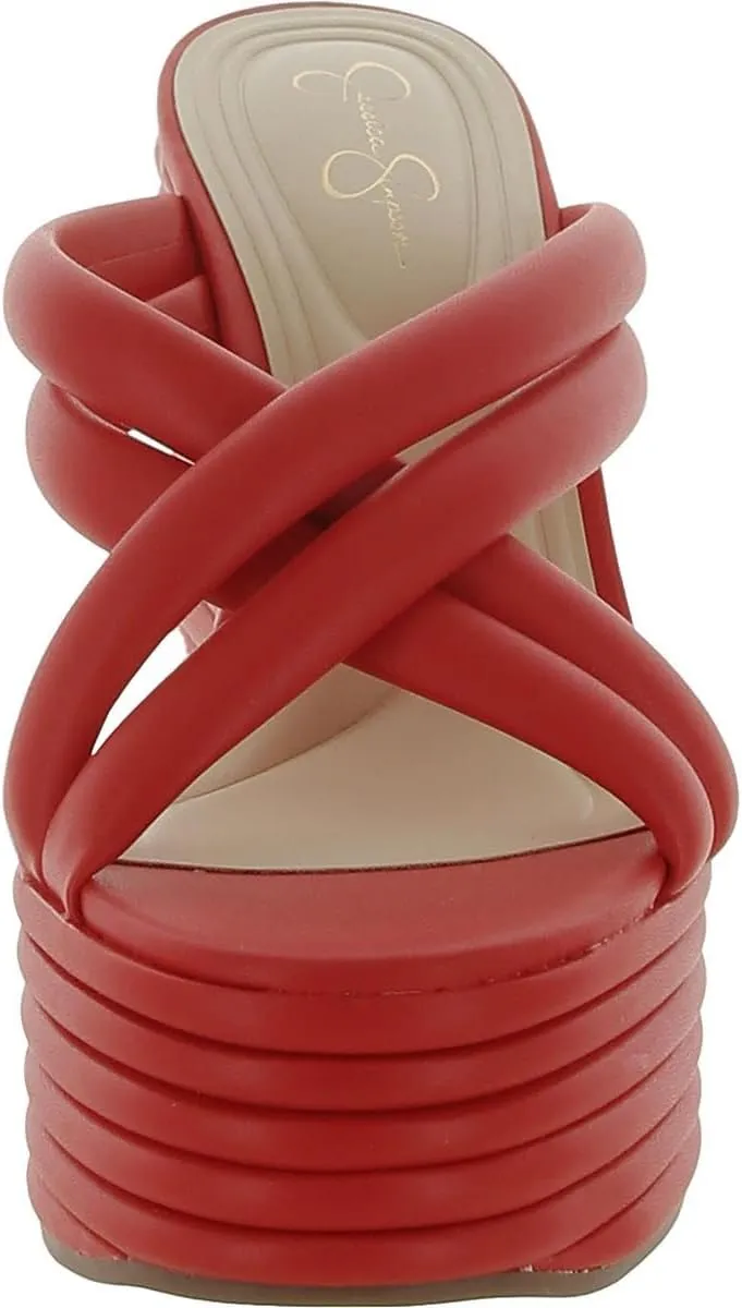 Jessica Simpson Womens Citlali Faux Leather Slip-On Wedge Sandals