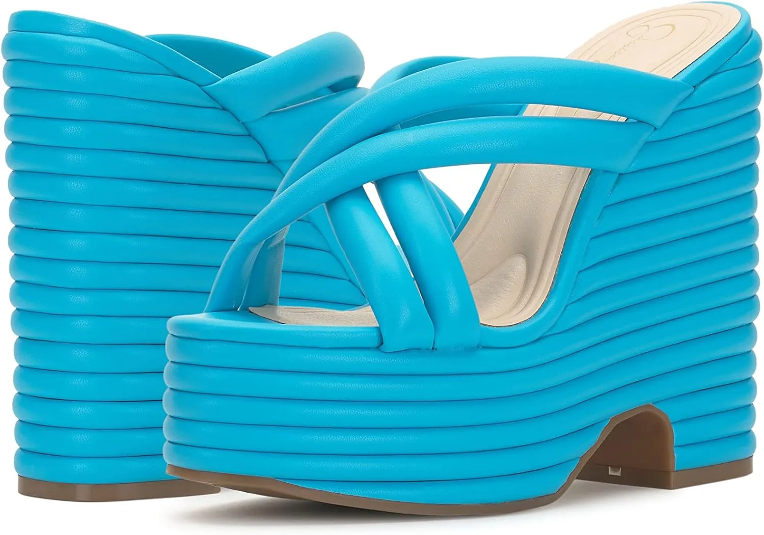 Jessica Simpson Womens Citlali Faux Leather Slip-On Wedge Sandals