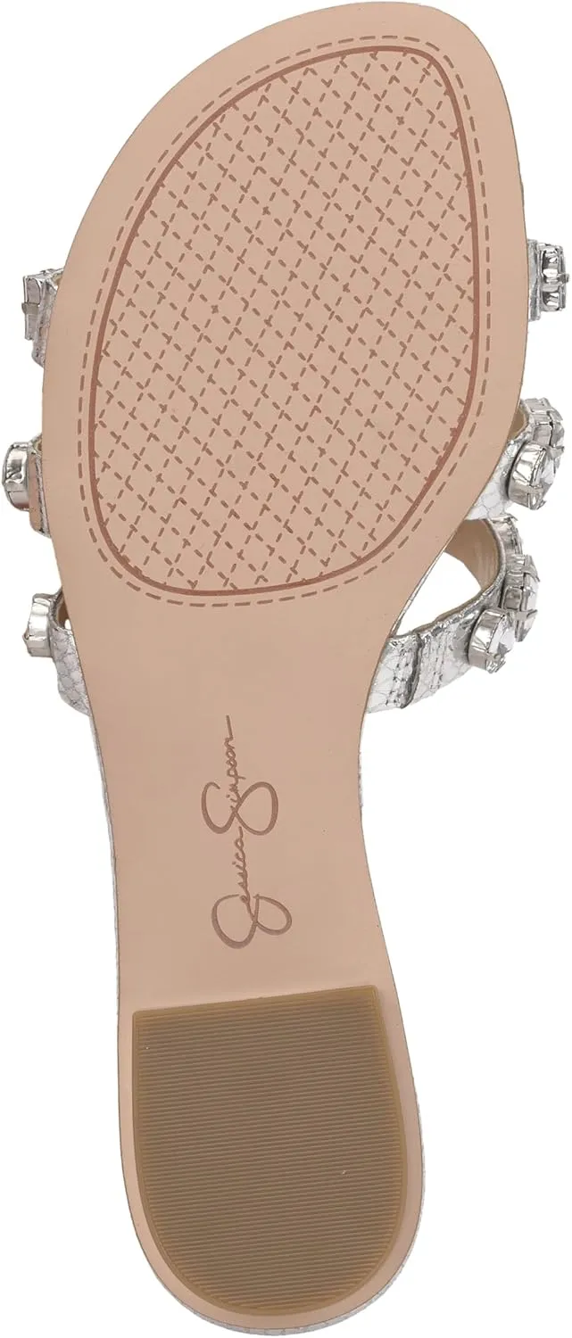 Jessica Simpson Womens Detta Rhinestone Slip On Slide Sandals