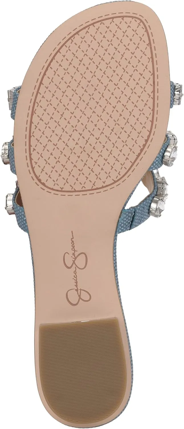 Jessica Simpson Womens Detta Rhinestone Slip On Slide Sandals