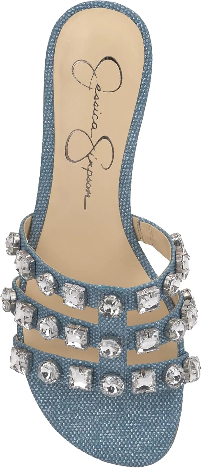 Jessica Simpson Womens Detta Rhinestone Slip On Slide Sandals