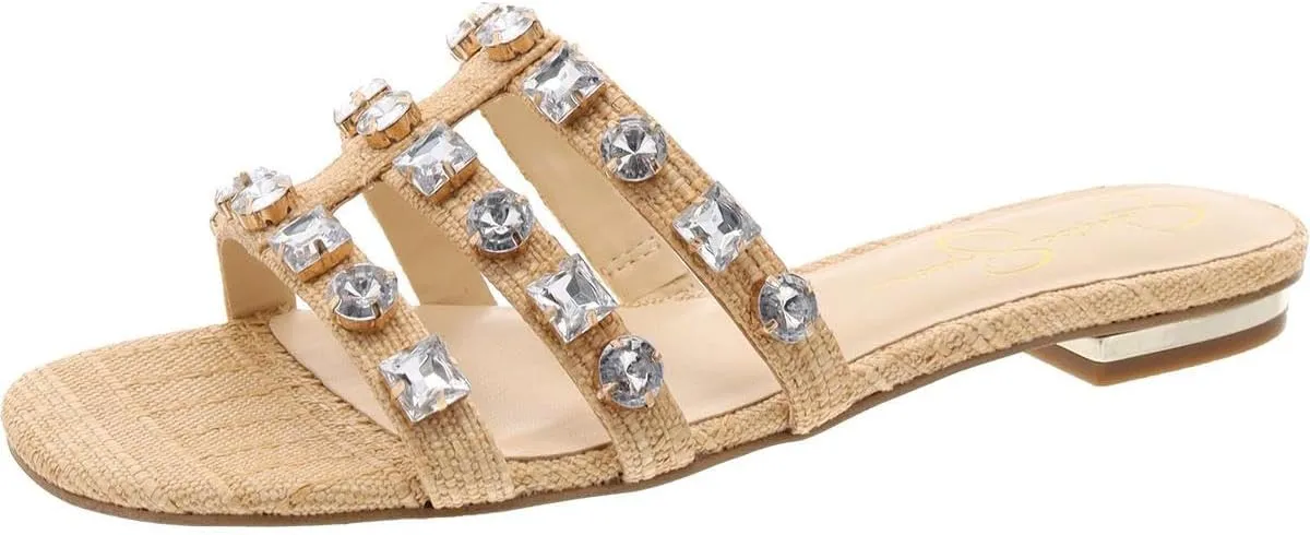 Jessica Simpson Womens Detta Rhinestone Slip On Slide Sandals