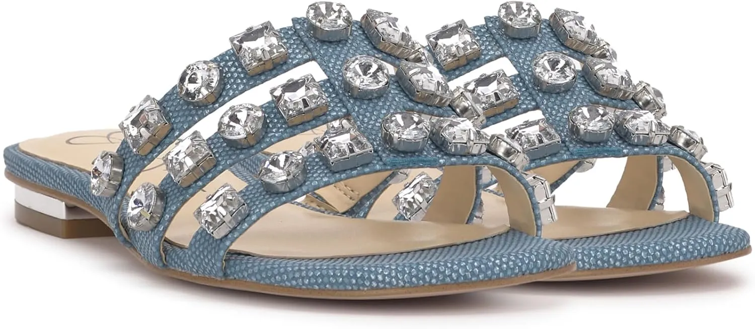 Jessica Simpson Womens Detta Rhinestone Slip On Slide Sandals