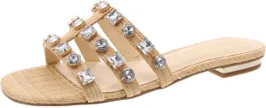 Jessica Simpson Womens Detta Rhinestone Slip On Slide Sandals