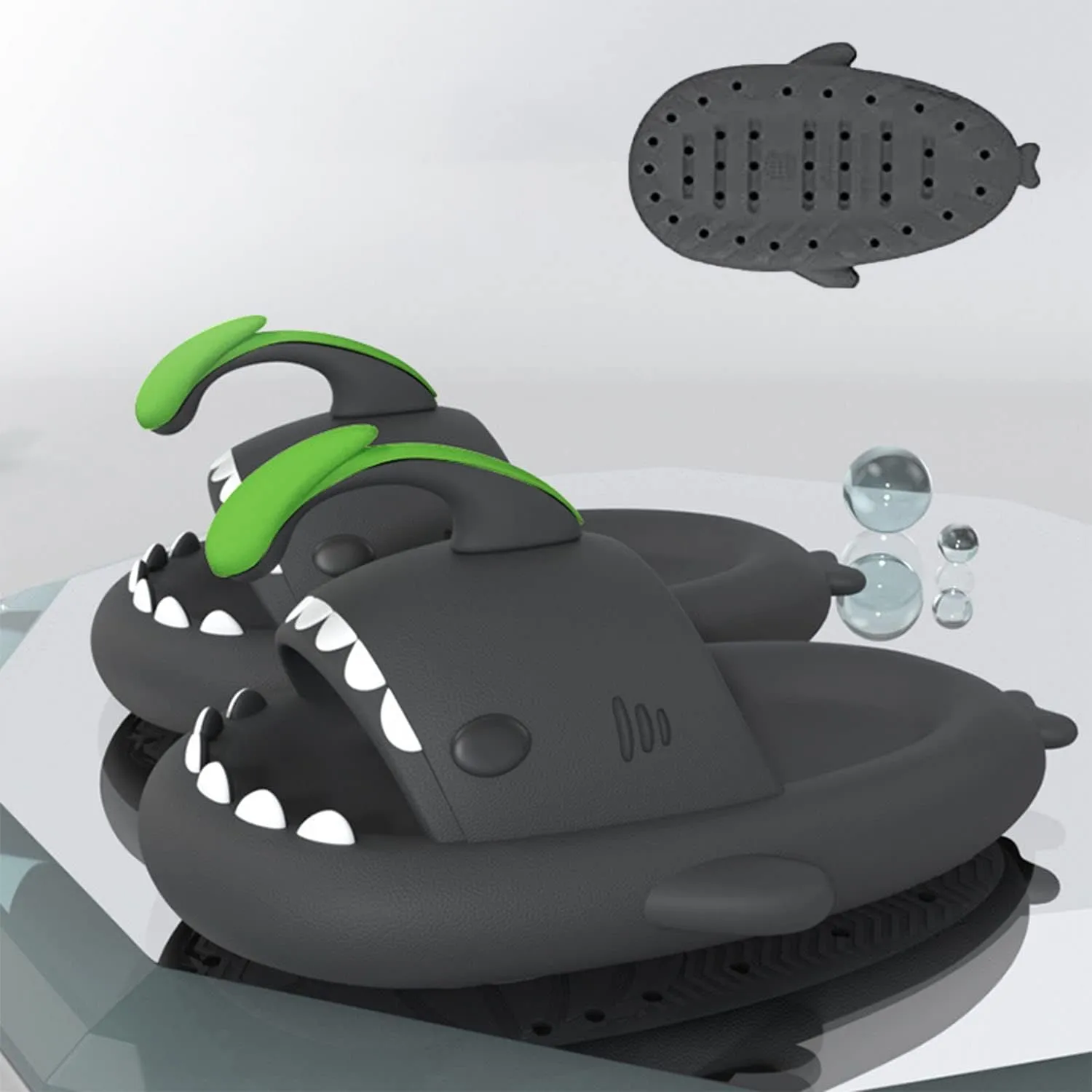 Jfxgjuv Luminous Shark Slippers, Spooky Shark Slides, Angler Fish Slides Glow in The Dark Halloween Christmas Shark Slides Soft Non-Slip Beach Pool Shower Shoes