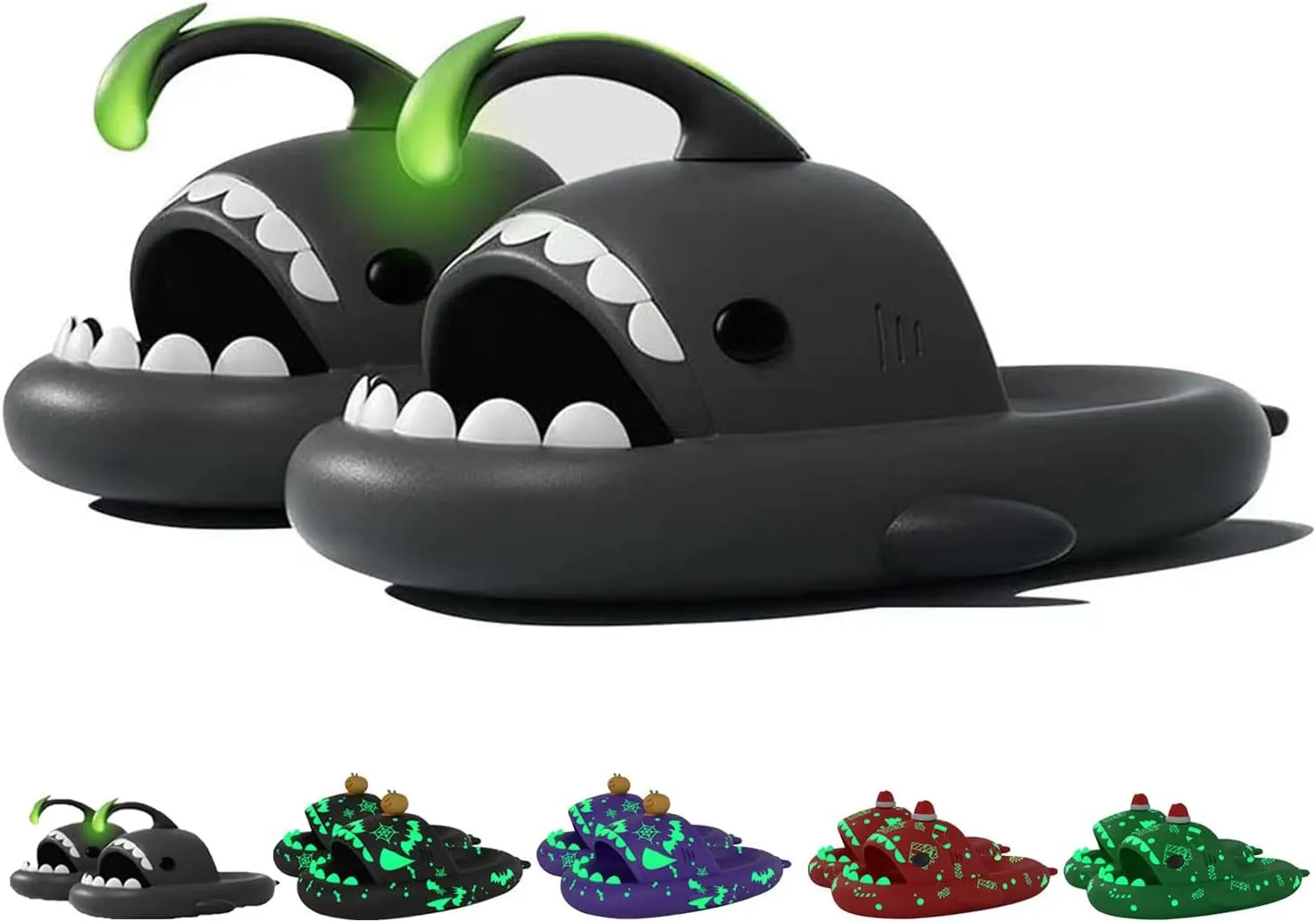 Jfxgjuv Luminous Shark Slippers, Spooky Shark Slides, Angler Fish Slides Glow in The Dark Halloween Christmas Shark Slides Soft Non-Slip Beach Pool Shower Shoes