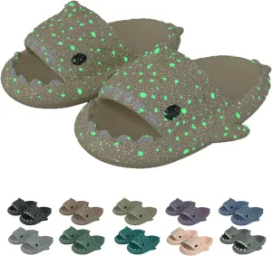 Jfxgjuv Luminous Shark Slippers, Spooky Shark Slides, Angler Fish Slides Glow in The Dark Halloween Christmas Shark Slides Soft Non-Slip Beach Pool Shower Shoes