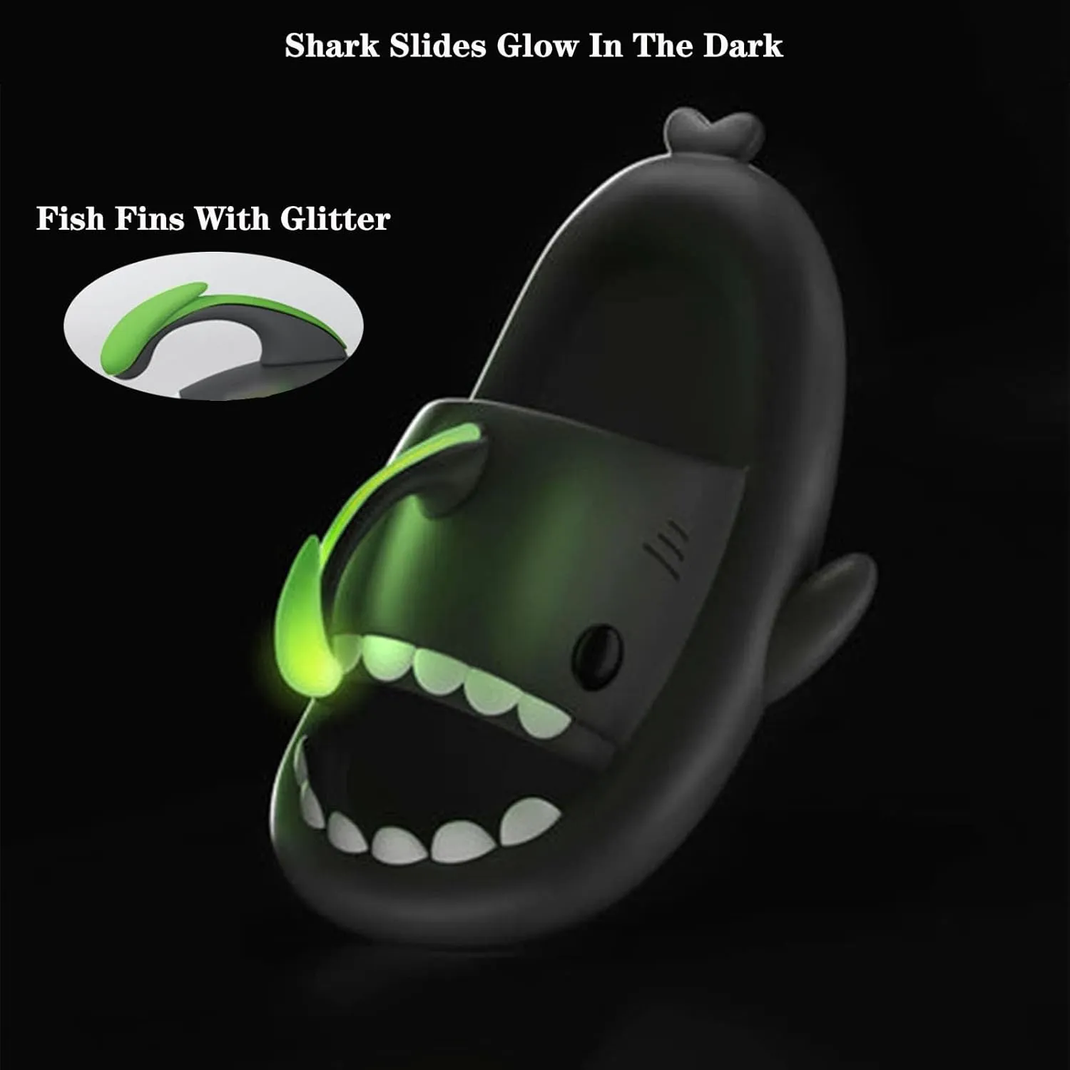 Jfxgjuv Luminous Shark Slippers, Spooky Shark Slides, Angler Fish Slides Glow in The Dark Halloween Christmas Shark Slides Soft Non-Slip Beach Pool Shower Shoes