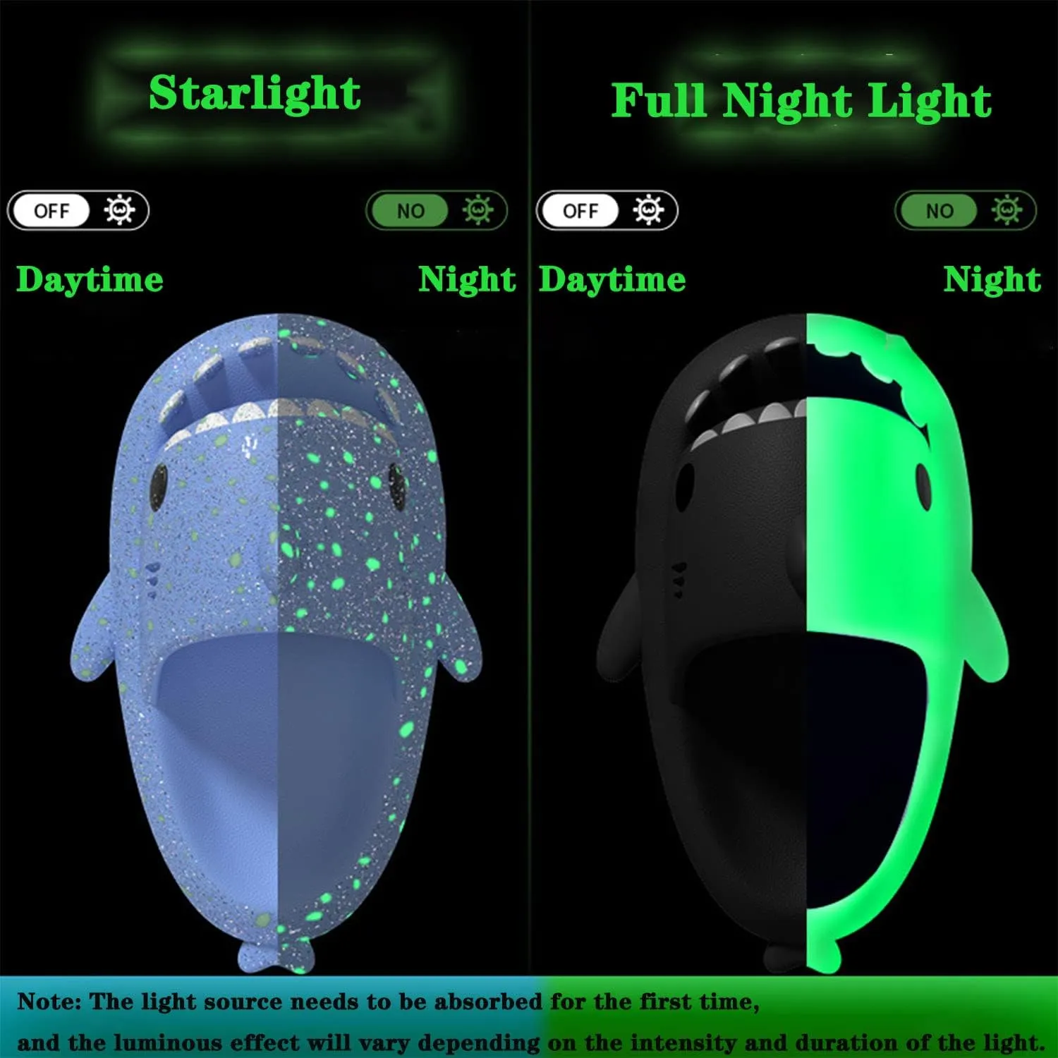 Jfxgjuv Luminous Shark Slippers, Spooky Shark Slides, Angler Fish Slides Glow in The Dark Halloween Christmas Shark Slides Soft Non-Slip Beach Pool Shower Shoes
