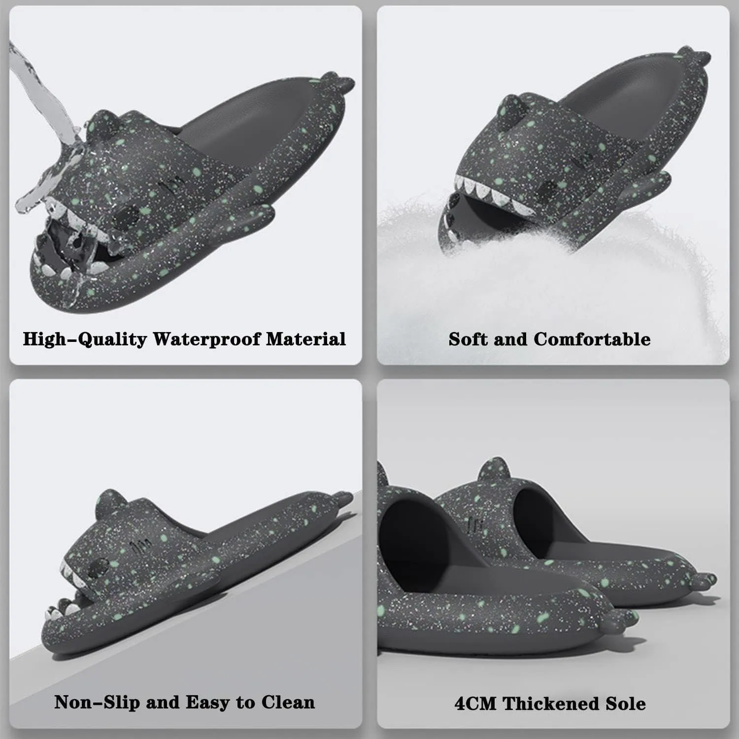 Jfxgjuv Luminous Shark Slippers, Spooky Shark Slides, Angler Fish Slides Glow in The Dark Halloween Christmas Shark Slides Soft Non-Slip Beach Pool Shower Shoes