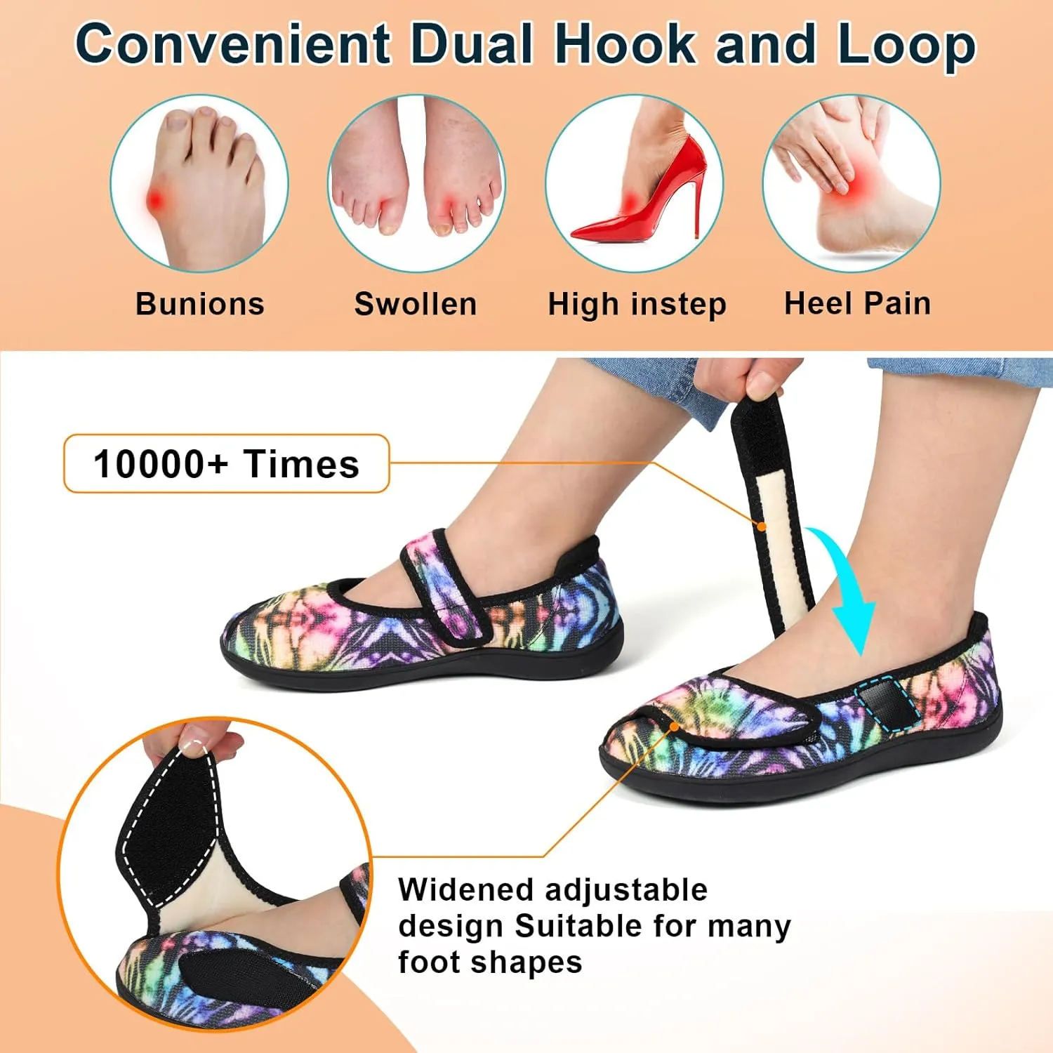 JOINFREE Womens Wide Diabetic Slippers Adjustable Comfort House Shoes Extra Wide Width Edema Swollen Arthritis Bedroom Slipper Indoor Outdoor