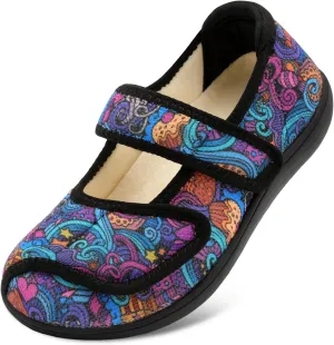 JOINFREE Womens Wide Diabetic Slippers Adjustable Comfort House Shoes Extra Wide Width Edema Swollen Arthritis Bedroom Slipper Indoor Outdoor