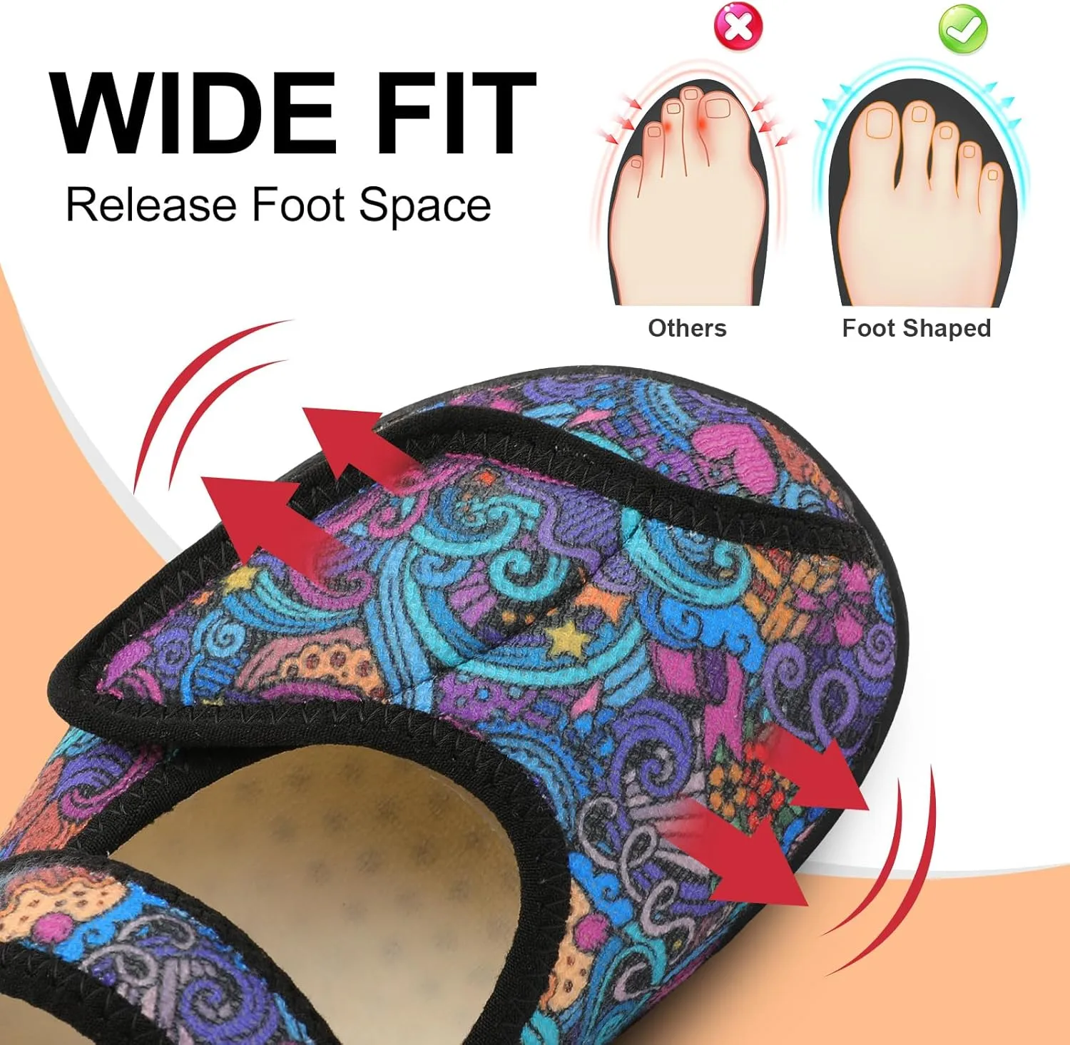 JOINFREE Womens Wide Diabetic Slippers Adjustable Comfort House Shoes Extra Wide Width Edema Swollen Arthritis Bedroom Slipper Indoor Outdoor