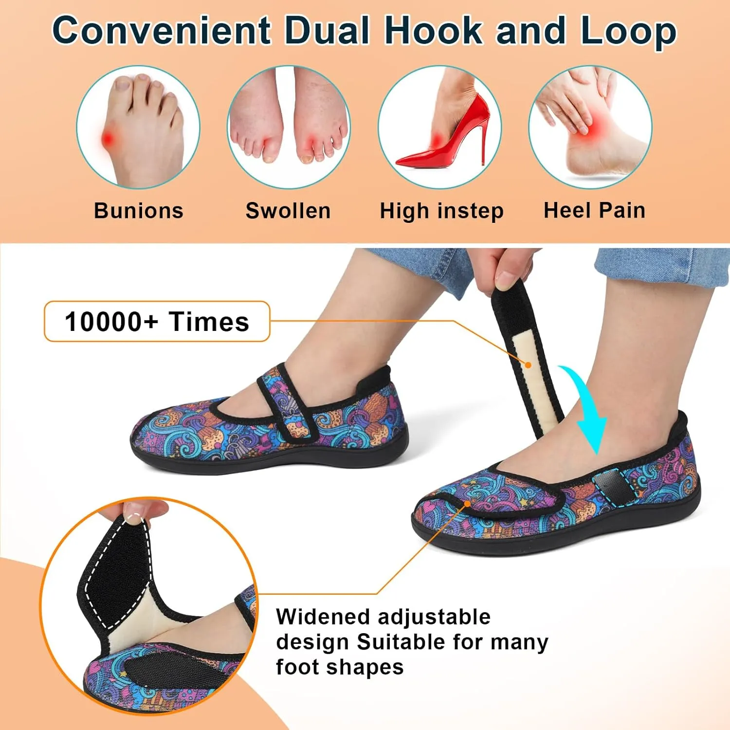 JOINFREE Womens Wide Diabetic Slippers Adjustable Comfort House Shoes Extra Wide Width Edema Swollen Arthritis Bedroom Slipper Indoor Outdoor