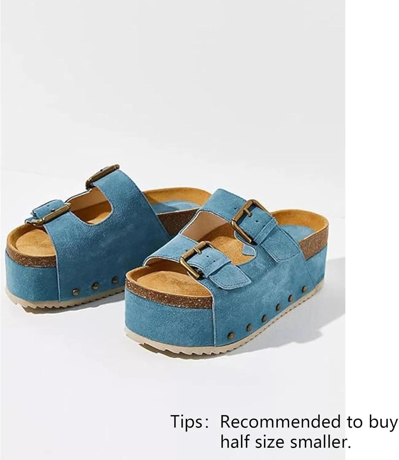 JORISTIMO Women's Cork Flatform Sandals Dual Buckled Band Suede Clogs Slip On Platform Sandals Slides Shoes Slipper Winter