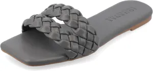 Journee Braided Open Square Toe Banded Flat Slip On Padded Sawyerr Casual Fashion Woven Slide Sandals