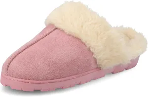 Journee Collection Womens Kalli Fur Lined Center Seam Scuff Slippers Slip On Round Toe House Shoe with Durable Treaded Sole Pink S(5-6) Medium WOMENS US