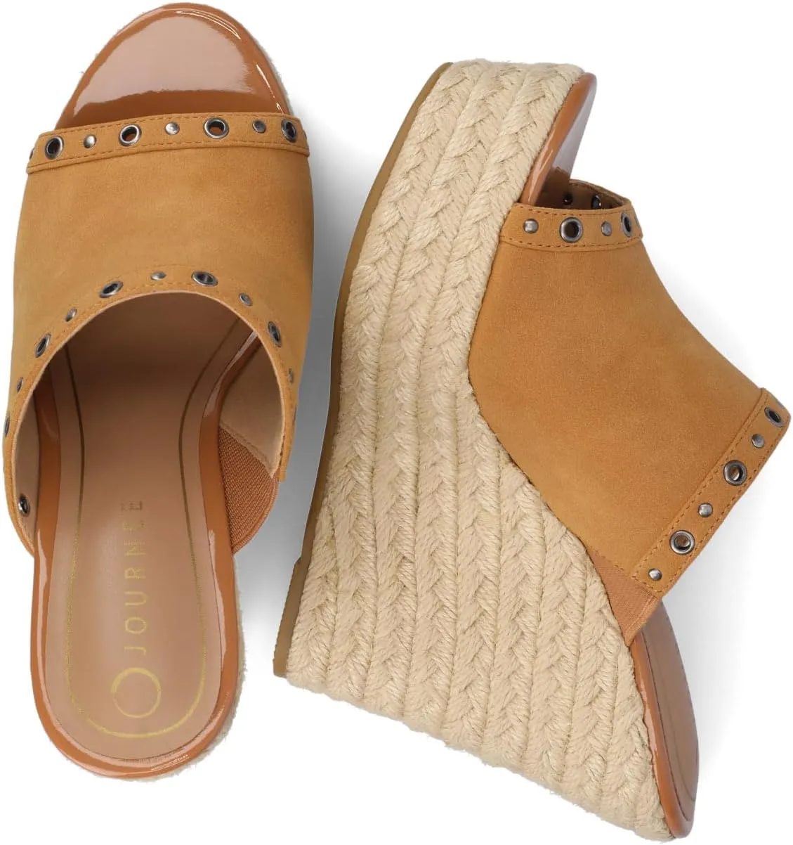 Journee Collection Womens Yari Espadrille Wedge Platform Sandals Slip On Open Round Toe Grommet Detail Summer Shoes