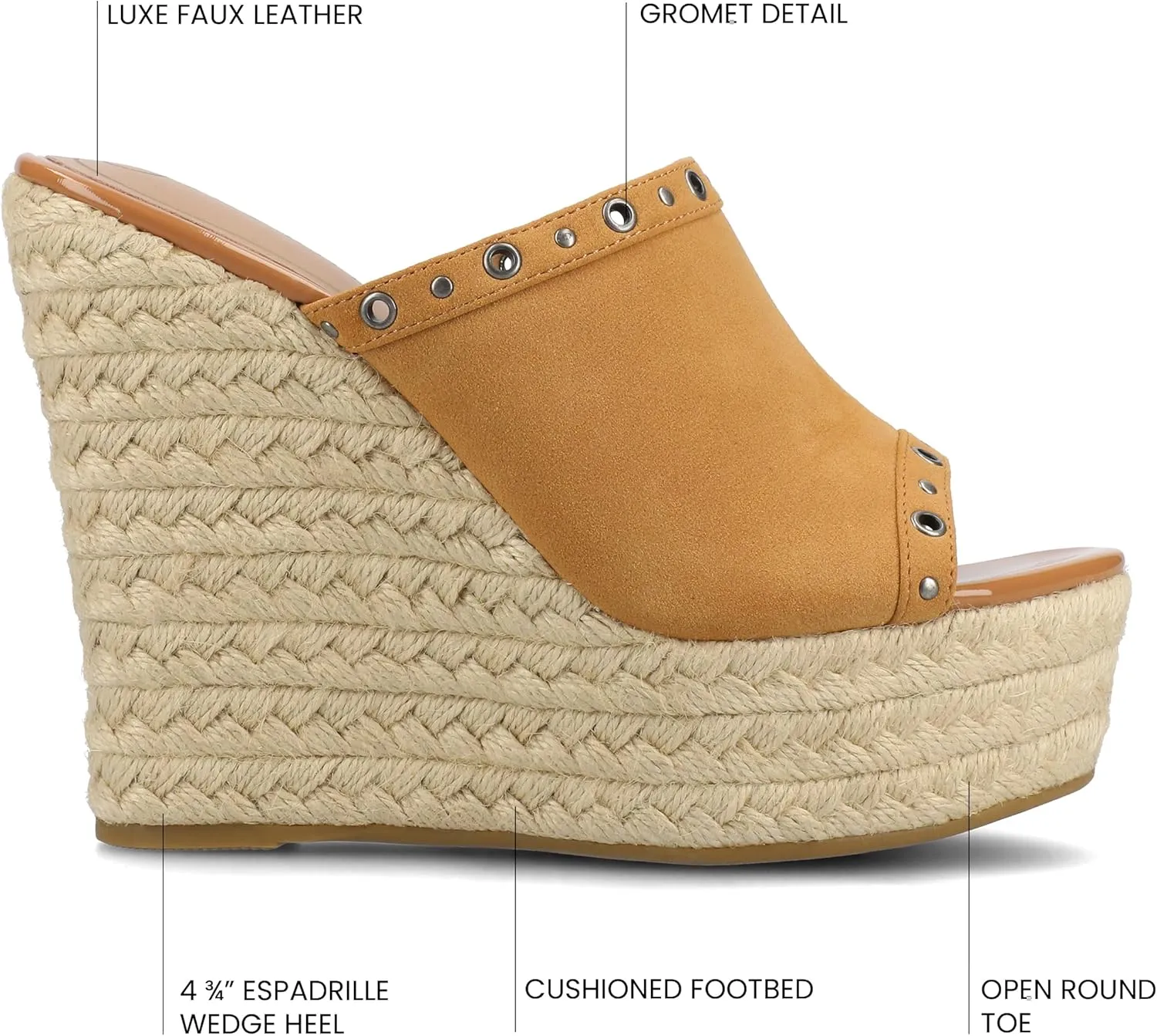 Journee Collection Womens Yari Espadrille Wedge Platform Sandals Slip On Open Round Toe Grommet Detail Summer Shoes