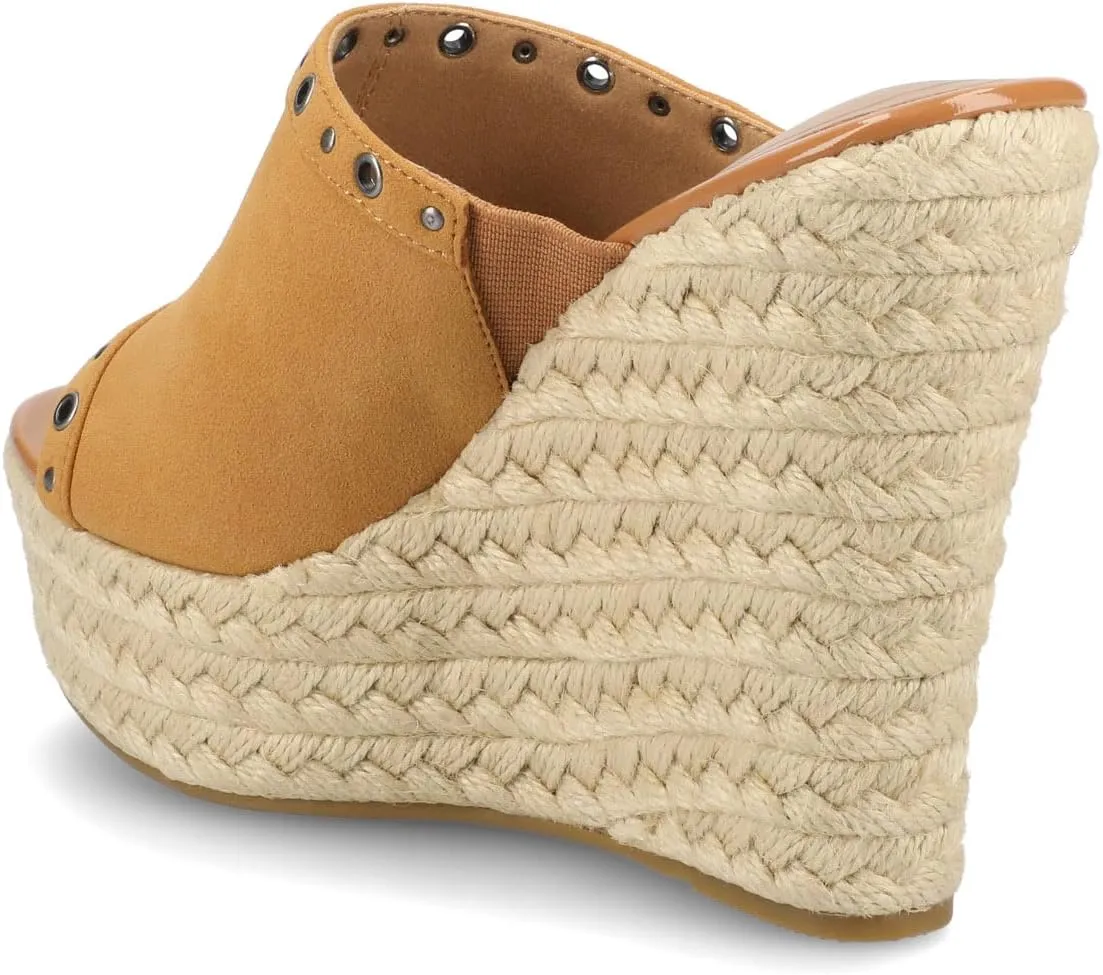 Journee Collection Womens Yari Espadrille Wedge Platform Sandals Slip On Open Round Toe Grommet Detail Summer Shoes