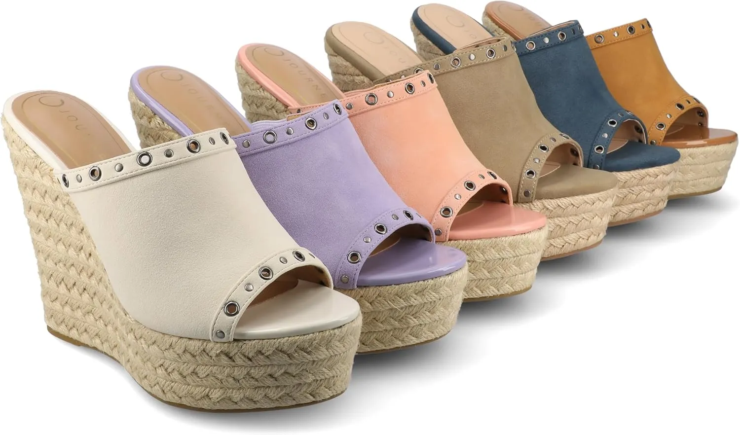 Journee Collection Womens Yari Espadrille Wedge Platform Sandals Slip On Open Round Toe Grommet Detail Summer Shoes