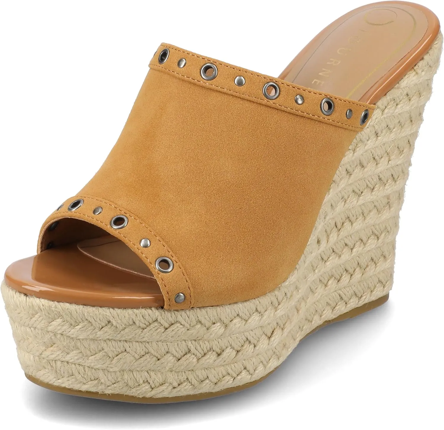 Journee Collection Womens Yari Espadrille Wedge Platform Sandals Slip On Open Round Toe Grommet Detail Summer Shoes