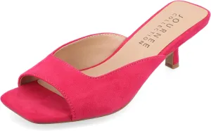 Journee Square Open Toe Kitten Heel Pump for Women - Larna Slip-On Heeled Fashion Sandal