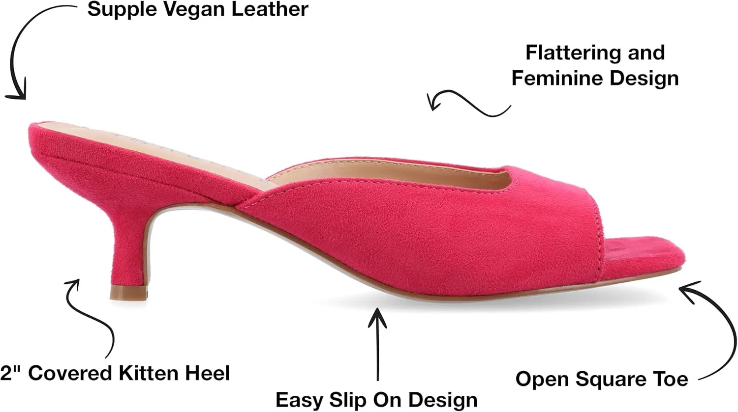 Journee Square Open Toe Kitten Heel Pump for Women - Larna Slip-On Heeled Fashion Sandal