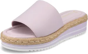 Journee Womens Braided Espadrille Wedge Heel Open Round Toe Slip On Neoprene Rosey Platform Slide Sandal Lilac, 9 Wide