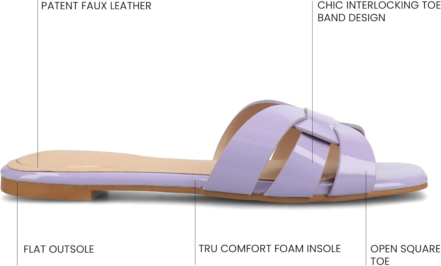 Journee Womens Flat Open Square Toe Fashion Banded Sandal Comfortable Dressy Slip On Arrina Slide
