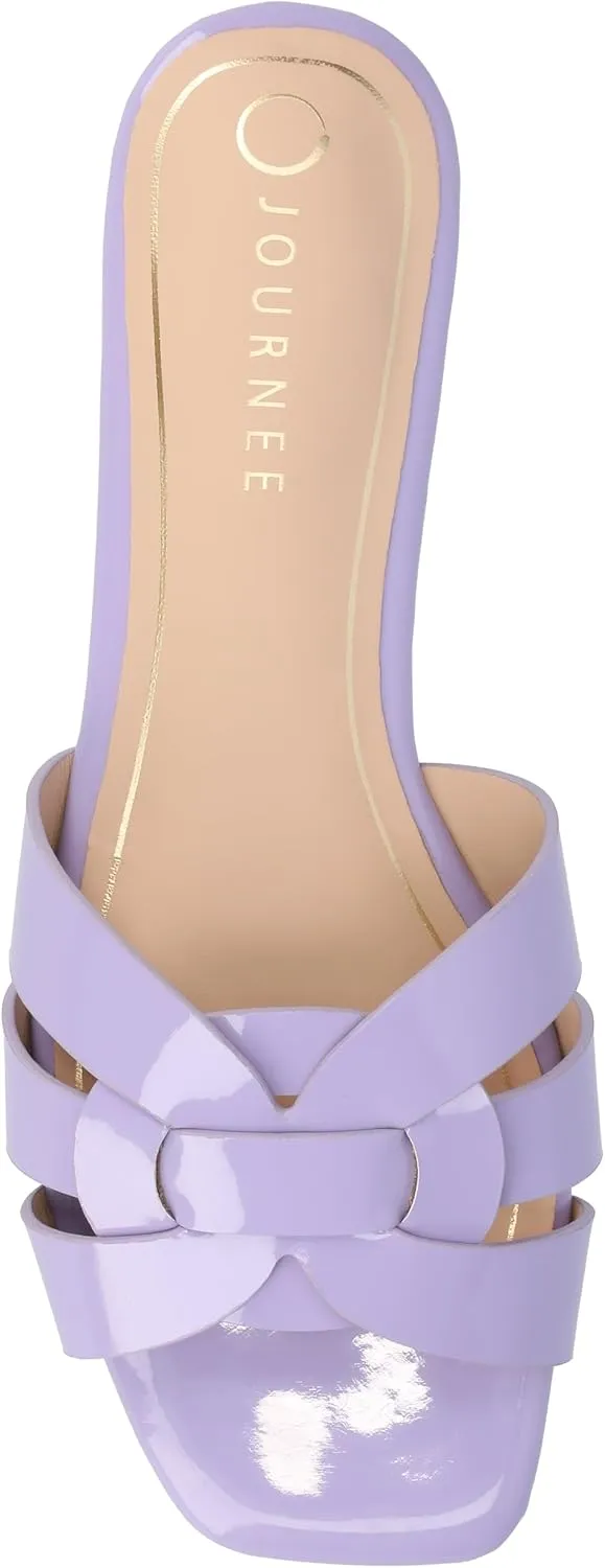 Journee Womens Flat Open Square Toe Fashion Banded Sandal Comfortable Dressy Slip On Arrina Slide