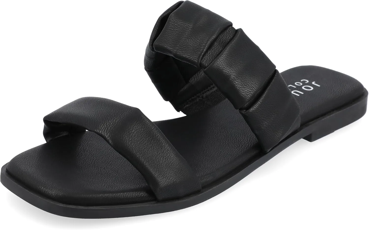 Journee Womens Pegie Tru Comfort Foam Slip On Faux Leather Flat Sandals