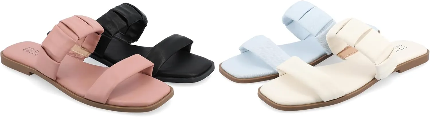 Journee Womens Pegie Tru Comfort Foam Slip On Faux Leather Flat Sandals