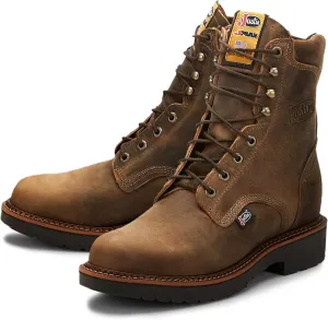 Justin Blueprint 8" Work Boots for Men - Round Toe Full-Grain Leather Lace-Up Upper with Oil- and Slip-Resistant Rubber Outsole