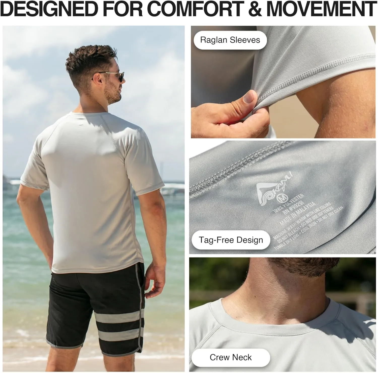 Kanu Surf Men's Short Sleeve UPF 50 Swim Shirt Rash Guard Sun Shirt (Regular & Extended Sizes)