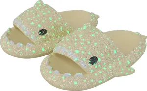 Kapley Galaxy Shark Slides Glow In The Dark, Cloud Starry Sky Luminous Shark Slides for Women Men