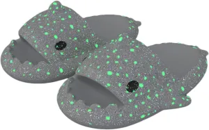 Kapley Galaxy Shark Slides Glow In The Dark, Cloud Starry Sky Luminous Shark Slides for Women Men