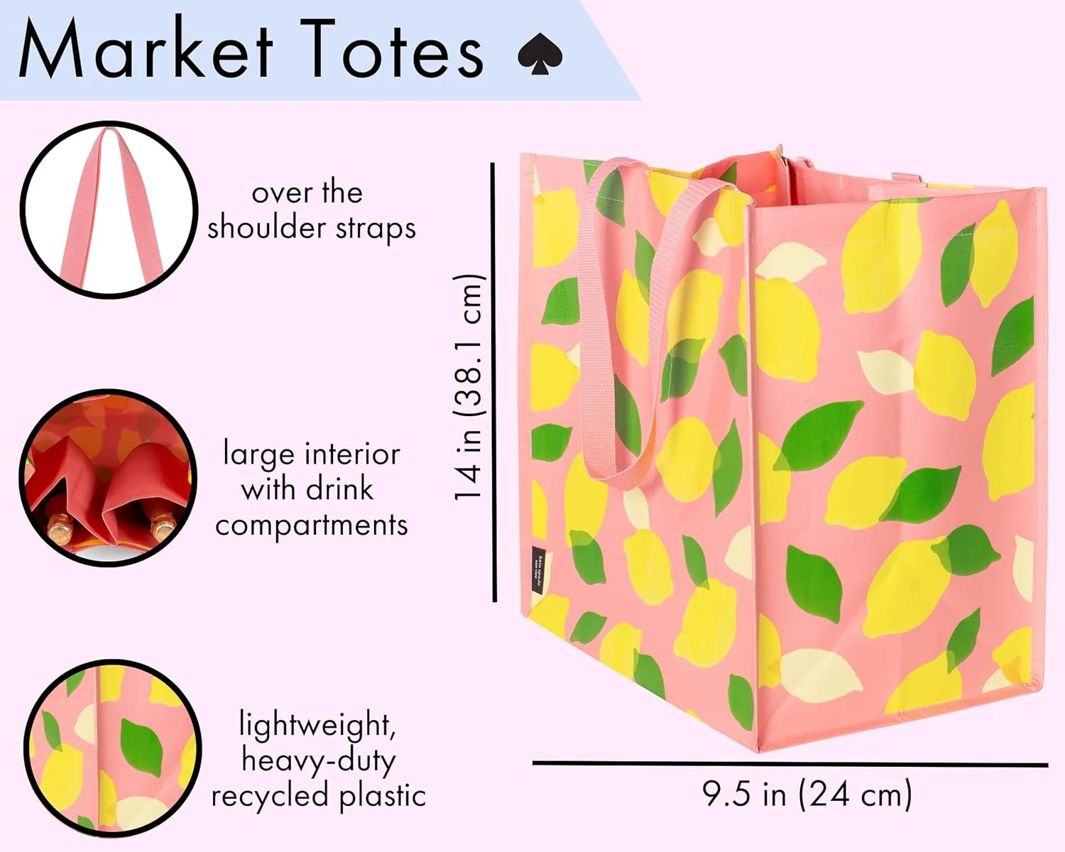 Kate Spade New York Reusable Shopping Bag, Grocery Tote with Shoulder Straps, Large Collapsible Tote