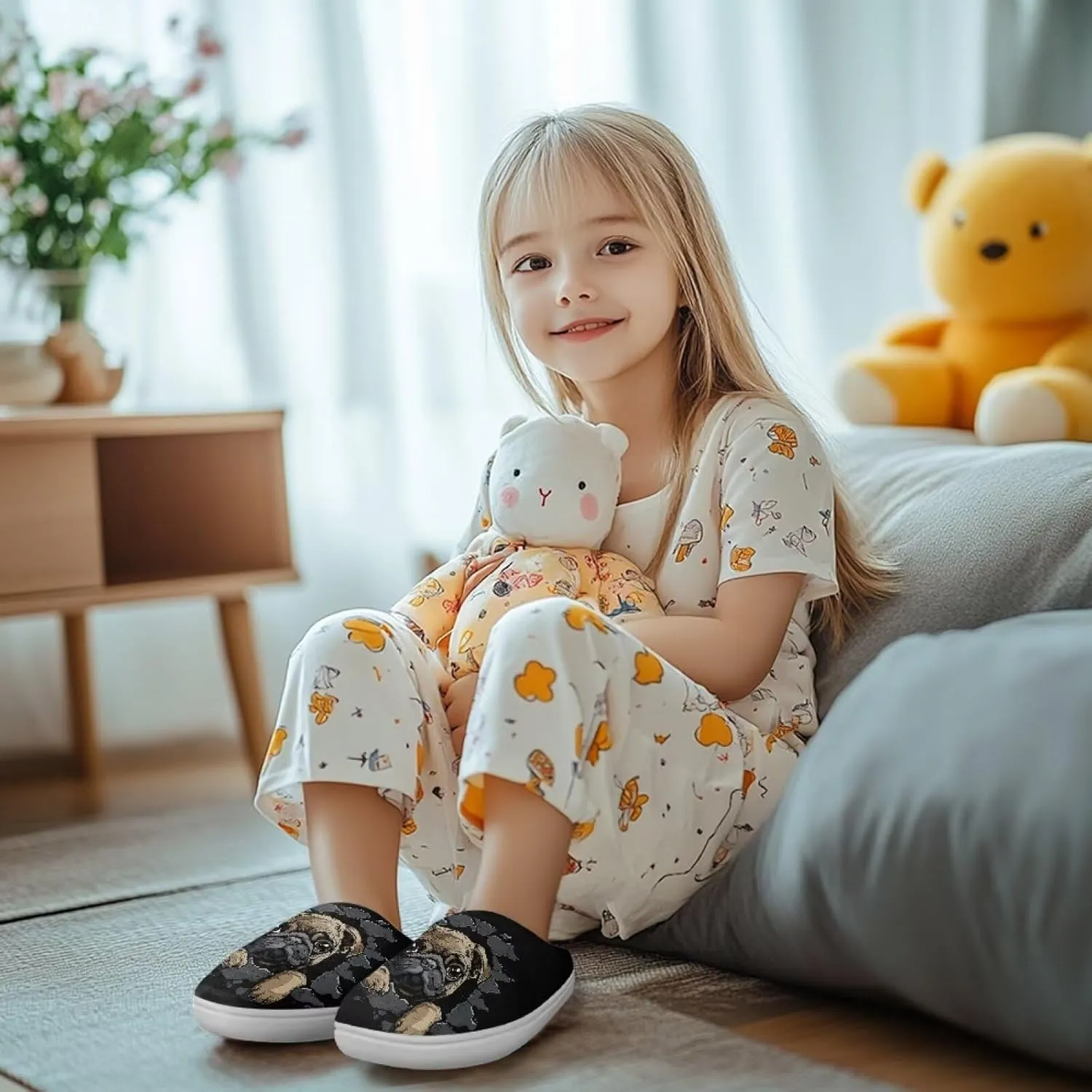 Kids Fluffy Slippers Girls Boys House Slippers Bedroom Non Slip Home Slippers Size 9-15