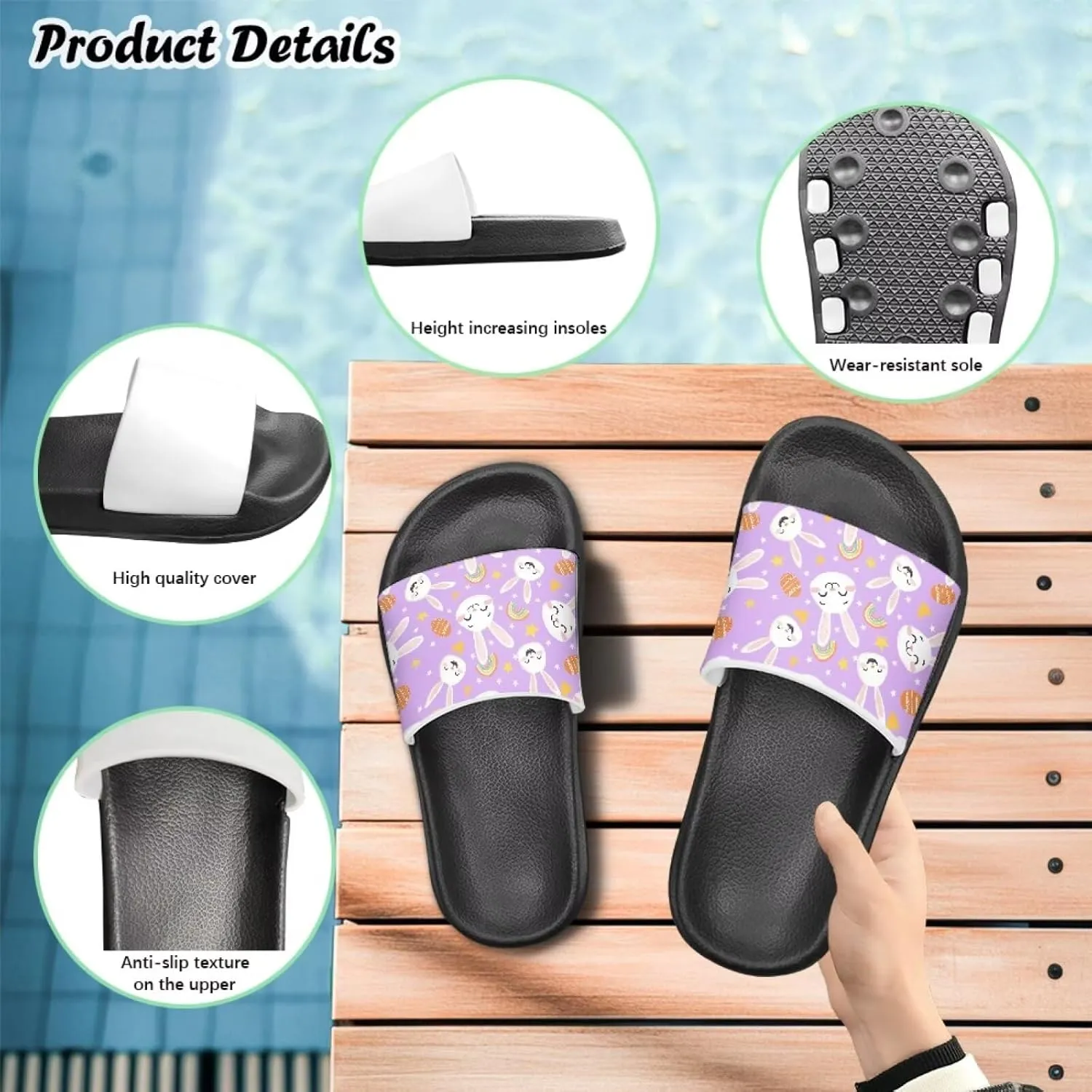Kids Slides Boys Girls Shower Slippers Slip on Slide Sandals Non-slip Summer Beach Pool Shoes