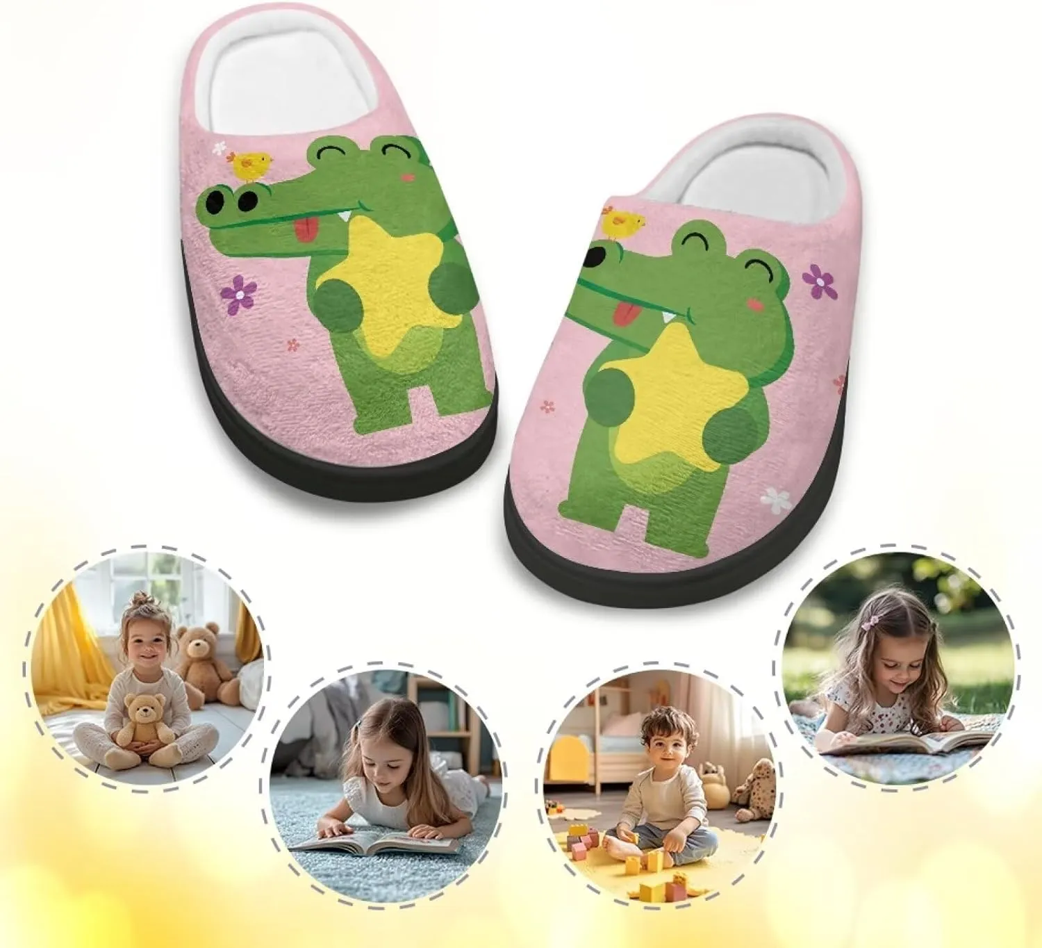Kids Slip-On Fuzzy House Slipper Outdoor Cozy Non-Slip Slippers Warm Cute Slippers for Toddler Boys GirlsLittle kids US 9-15