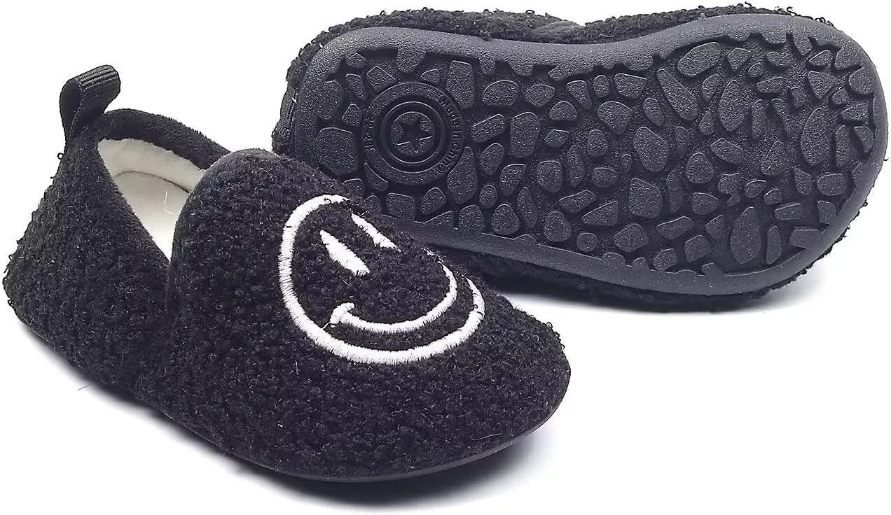 Kids Slippers Toddler Smile Face House Slippers Indoor Home Non-Slip Rubber Sole Shoes Warm Cozy Socks