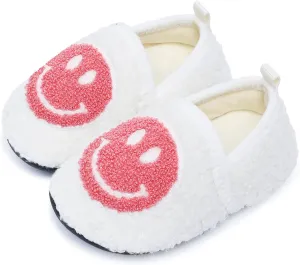 Kids Slippers Toddler Smile Face House Slippers Indoor Home Non-Slip Rubber Sole Shoes Warm Cozy Socks