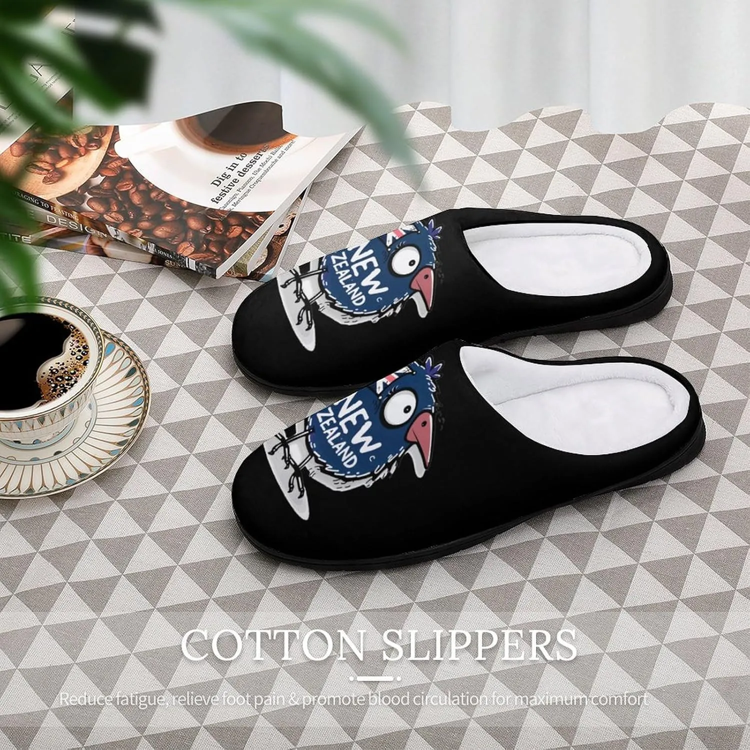 Kiwi Bird New Zealands Flag Mens Slippers Casual Slip On Warm House Shoes with Rubber Sole Indoor Outdoor